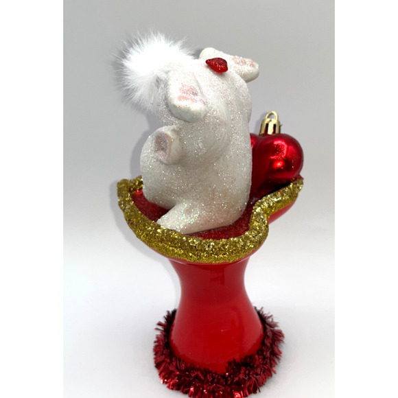 Vintage Tumbling Bunny Red Ceramic Pedestal Heart Dish Gold Valentines Day OOAK - Picture 9 of 16